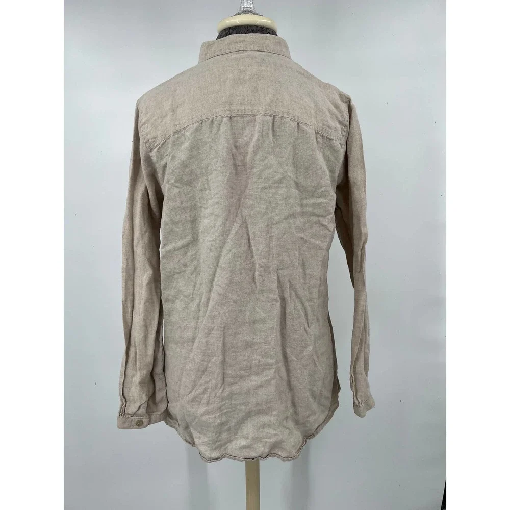 L.L.Bean Women's tan 100% linen long sleeve button front shirt size large - Picture 3 of 5